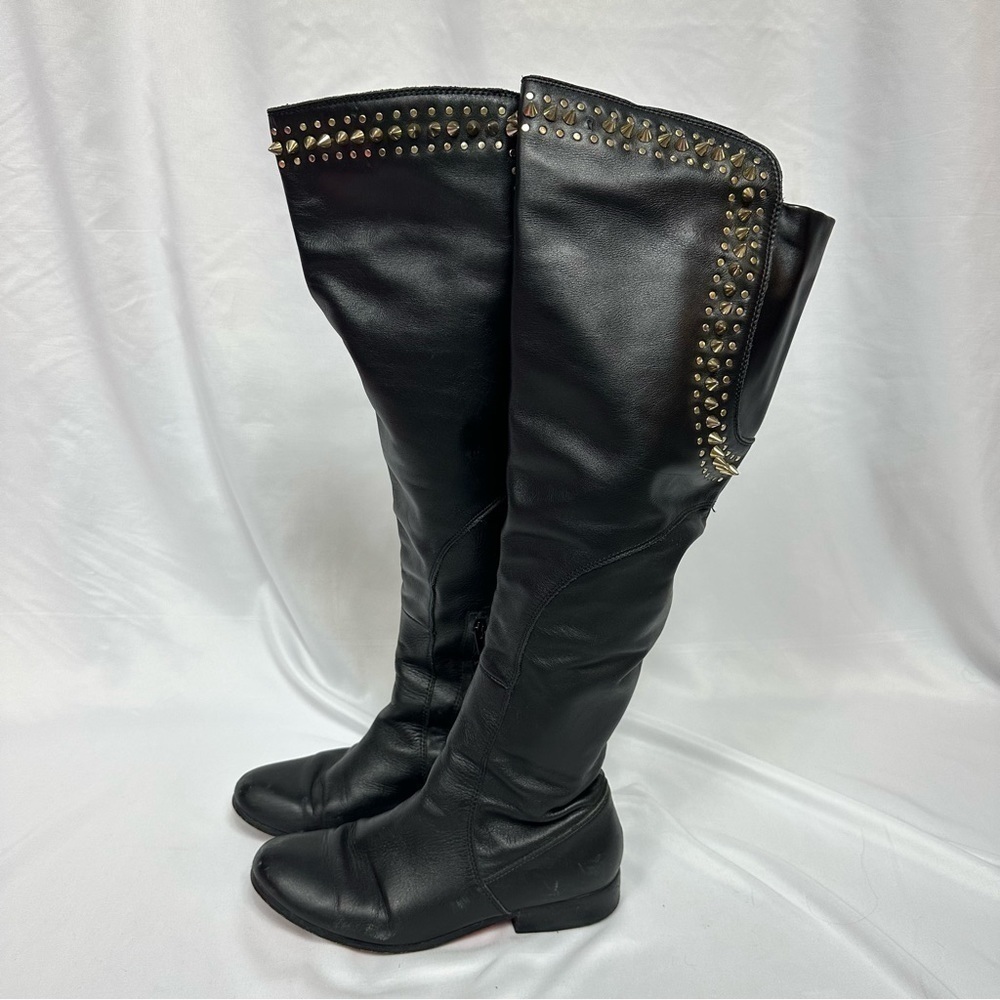 Host Pick 💫 Betsey Johnson Knee High Black Leather Boots in Size 8.5 - Picture 1 of 10